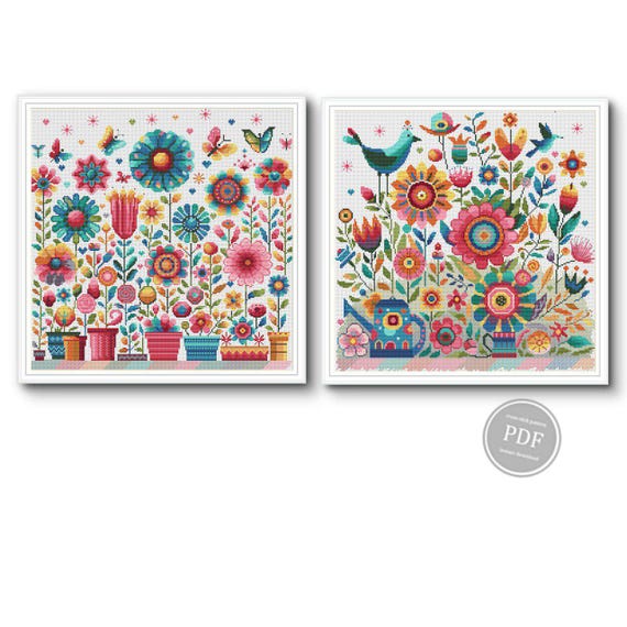 Make Scandi Folk Flowers and Birds Embroidery PDF Pattern for Home Decor