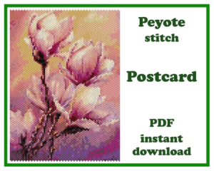 7.00 USDPeyote Postcard pattern PDF Postcard Flowers 5The pattern for Miyuki Delica Beads size 11 (48 colors)Technique: Peyote stitch.Width: 4.14 in (10.5 cm) - 78 columnsLength: 5.82 in (14.8 cm) - 84 rowsIn this difficult time, we all want to give something special to loved ones. Put a piece of your love and care in an envelope and send it to another part of the world.With a beaded postcard, it is possible!Make a unique greeting card with your own hands - bead to bead. You can hung it on the wall or framed. An original postcard in vintage style will delight you with its beauty for a long time.The PDF file includes :1. Pattern preview.2. A large, detailed, numbered graph of the pattern.*3. Bead legend - numbers, colors and the number of beads used for each color beads Delica.4. Word chart.You will find your PDF file and jpg file in the section "Your purchases" in Etsy after payment.*The colors in the Bead Chat may differ from the color of the beads due to the peculiarities of the program and the computer monitor.The pattern is for personal use only. Please do not copy, resell or share.PLEASE NOTE: this is a listing for a PDF pattern file, not the finished itemor step-by-step tutorial. Materials are not included. Stitch Technique Instructions or Tutorials are not included. However if you need any help, be free to contact me.Thank you for visiting my shop!