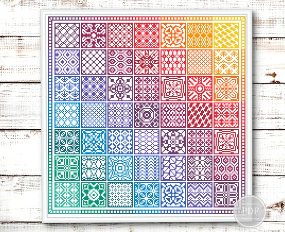 Create Rainbow Patchwork Cross Stitch PDF Pattern for Modern Embroidery
