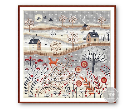 Create Scandinavian Winter Village Cross Stitch Embroidery PDF Pattern