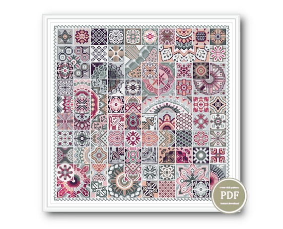 Make Quaker Tile Sampler Ornaments with PDF Cross Stitch Pattern