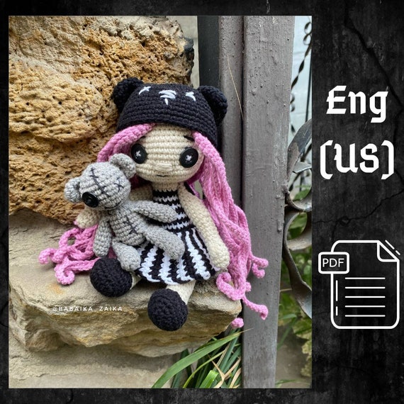 10.80 USDPLEASE NOTE: THIS IS A DIGITAL CROCHET PATTERN, NOT READY-MADE TOYS!This list is an original drawing (written in English using American terminology) to link your own toy!CROCHET SET PATTERN “GOTHIC DOLL AND VOODOO TOY”Skills level – intermediate. Materials:- Sport weight 4ply yarn Yarn Art Jeans yarn (50g /160m)N05 – milkyN01 – white N53 – blackN65 – pink- 2 mm crochet hook- 4 Buttons for fastening the legs and arms- Buttons 2 pieces (with buttons of eyes)- Stuffing material, fiberfill The height of the doll is 22 cm/8.6 inches, if used indicated materialsThe template will be available for download immediately after payment. You will receive an email from Etsy with a link to download the template.If you are going to purchase this template through the Etsy mobile app.The download link will not be available to you.To get the correct link to the template.You need to log in to your ETSY account using any browser.!!! Not via the mobile app.This template is intended for personal use only.You may not re-copy, rewrite, or distribute this template in any form as your own or otherwise.You can't resell my patterns, but you can sell any of the items made from my patterns!HAVE A PERFECT SHOPPING!