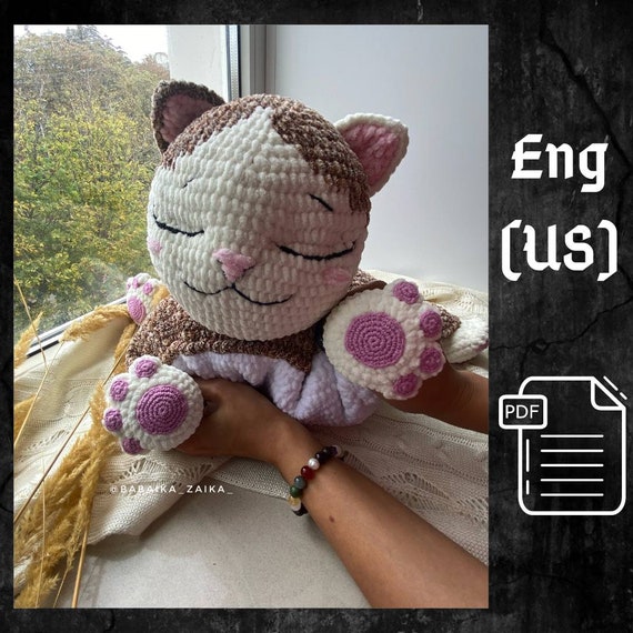 9.30 USDPLEASE NOTE: THIS IS A DIGITAL CROCHET PATTERN, NOT READY-MADE TOYS! This list is an original drawing (written in English using American terminology) to link your own toy!CROCHET PATTERN CUTE PILLOW TOY “MARSHMALLOW KITTY” Difficulty level – intermediateMaterials:- Super Bulky/ Super Chunky velvet 12ply yarn Yarn Art Dolce (100g /120m)N750 – PinkN745 – MilkyN741 – WhiteN811 – Multicolored (2 skeins)- 3.5 mm crochet hook- Sport weight 4ply yarn Alize Cotton Gold (100g /330m)N149 – PinkN60 – Black- 1.75mm crochet hook- Stuffing material, fiberfill - Needle for sewing pieces- 2 ButtonsThe size of the pillow is: width 40 cm / 15 inches, 48 cm / 18 inches length, using indicated materials.The template will be available for download immediately after payment. You will receive an email from Etsy with a link to download the template.If you are going to purchase this template through the Etsy mobile app.The download link will not be available to you.To get the correct link to the template.You need to log in to your ETSY account using any browser.!!! Not via the mobile app.This template is intended for personal use only.You may not re-copy, rewrite, or distribute this template in any form as your own or otherwise.You can't resell my patterns, but you can sell any of the items made from my patterns!HAVE A PERFECT SHOPPING!