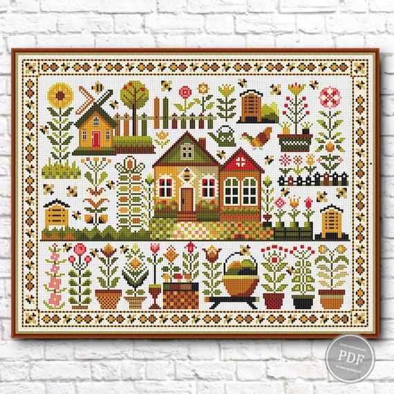 Create Bee Farm Floral Cross Stitch Sampler PDF Pattern