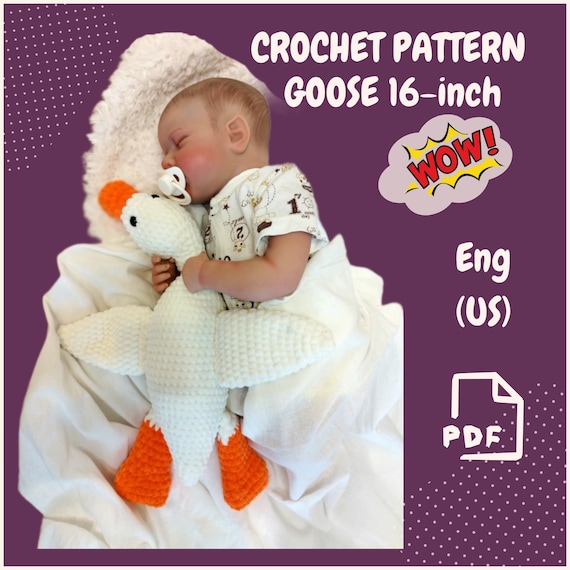 8.50 USDThe adorable knitted goose is the perfect companion for your baby's sleep and playtime. The Goose toy creates comfort and safety for your baby during the day and night. The knitted goose is great for cuddling before bedtime and provides endless entertainment throughout the day, making it the perfect gift for any baby or toddler, no matter their age.❤️WHAT YOU WILL GET* A goose knitting scheme in English.* The pattern consists of 8 pages of description in pdf format.* A list of materials and tools * Links to the necessary yarn, which can be purchased on etsy The final size of the work is 16 inches (40 cm).I have different geese in my collection, varying in size and design. Visit my page, you might find something you are interested in - https://www.etsy.com//shop/VariousPatterns You can use the following link to upload files to Google Translate to create a new file in your language: https://bit.ly/translatepattern. Please note that this listing is only for downloading the digital template, not the finished physical product. Colors may vary on different monitors.Your files will be available for download as soon as payment is confirmed. For more information, please visit https://help.etsy.com/hc/en-us/articles/115013328108.Refunds:Due to the digital nature of this product, refunds or exchanges are not possible. But I strive to keep all my customers happy and satisfied!Dear customers, I would appreciate your feedback. They are very helpful in my work.If you have any questions, please feel free to contact me.Thank you for visiting my store, and have a nice crochet experience!