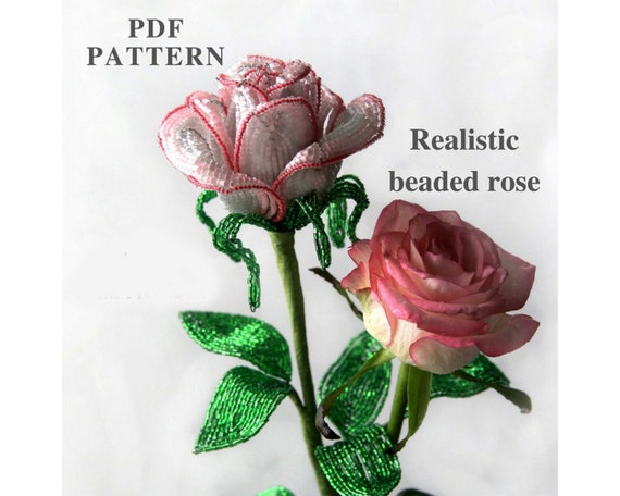 10.00 USD***How they are made ?***Beaded flowers are made with beads that are held in place with wire. The wire is shaped into petals and leaves.From my PDF tutorials you will learn about all necessary tools, supplies and techniques needed to create realistic flowers from composing lobes to assembling the whole flower or a bouquet. Detailed descriptions and colorful photos will guide you through the most complicated projects. Making beaded flowers will give you the real joy of creative work and help you to decorate your house with your own works to create cozy and festive atmosphere.Each pattern starts with a list of all tools and supplies needed to complete the work including the colors and the numbers of the beads. Just print this list before visiting your local store.Please note: this is not a readymade toy. Materials not included.You are buying a PATTERN in PDF format. This is an Instant Digital Download. The file will be directly downloadable through Etsy. When you complete your purchase, Etsy will email you a link to a page where you can download your PDF pattern file immediately.Digital goods cannot be returned or exchanged!***Materials needed to make beaded flowers***Beads (seed beads are most widely used)Wire Needle-nose pliersWire cuttersScissorsFloristic tape or threadGlueRulerBead spinner Your desire to learn this art!***PDF pattern includes***1) PDF-document with 20 pages of illustrative 68 photos and thorough instructions of every step in beaded rose creation process. You can see an instruction fragment on a photo.***Skill Level***You can follow the instructions in this PDF pattern even if you are a beginner or never tried yourself in beading before.In making of my master-classes I try to provide the most detailed photos of each step so each master-class consists of 40 to 70 photos on average. Each step is additionally described with text so that even unexperienced person could manage to make even the most complicated works. All you need is the desire to learn this art!***Measurements***Following the step-by-step tutorial and using the recommended beadsHeight of the the rose is 17 inches (45 cm)*** language ***English.*** Terms of Use***All my beaded flowers patterns are made only by my own designs.This pattern is for personal use only. Please, not copy, share or otherwise reproduce the whole pattern or any part of it in digital, printed or other media unless for personal backup purposes.Feel free to include the finished flower in any project that you want, either for private use or for sell. If you choose to sell your product, please include a link to the pattern (or to my shop) and mention me as the original designer.***Interested in more patterns ?***Please visit my shop to see my other itemshttps://www.etsy.com/shop/BeadPatternShopSend me a photo of your ready work. Your feedback is very important for me. I hope that you will enjoy the process of creation.