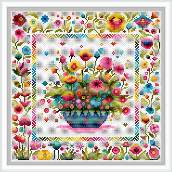 7.54 USDSampler Flowers Cross Stitch Pattern, Folk Floral Chart, Counted Modern Cross Stitch, Scandinavian Home Decor PDF 503Bright and cheerful floral sampler cross stitch pattern featuring folk-style flowers in a vibrant bouquet. This downloadable PDF chart is perfect for modern or Scandinavian-inspired home decor. Ideal for crafters who love detailed embroidery. Create a cozy handmade touch for your space today — instant download included!Please note this is a PDF scheme only.No fabric, floss, or other materials are included in the listing.It is a digital pattern PDF format and will be available to download when the payment will be received. PATTERN INFORMATION:A canvas color suitable for work is white. You can buy the canvas on Etsy. To do this, follow the link: https://www.etsy.com/shop/MyVintageNeedleArts?ref=shop-header-name&listing_id=1083051609&from_page=listing To the size of the canvas you need to add 5-7 cm on each side of the work for hemming and framing the work.PATTERN INFORMATION:DMC colors: 14Blend : 4Size of one element: 138 х 138 stitches● Fabric: Aida 14 25 x 25 Cm ● Fabric: Aida 16 22 x 22 Cm ● Fabric: Aida 1820 х 20 Cm FILE PRINT VERSIONprinting on A4 format- version with black and white characters - version with colored blocks and symbols This is a printable version with diagrams divided into sections. Printing on A4 paper is possible;FILE TABLET VERSION- version with black and white characters- version with colored blocks and symbolsThis is a screen-friendly (phone and tablet) version with a solid layout. You can enlarge it for a better view.Compatible with PatternKeeper for phone and tablet.Each PDF file includes:Title page with main image;Thread color chart showing colors, keys, thread length, etc;Scheme.In order to open these files you will need Adobe Reader, which can be downloaded here for free: www.adobe.com/products/reader Downloading instructions can be found here:https://www.etsy.com/help/article/3949?ref=help_search_resultI don't accept returns, exchanges, or cancellations.But please contact me if you have any problems with your order.Dear customers, I would appreciate your feedback. They are very helpful at work.
