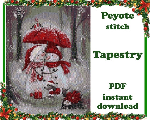Craft Snowman Bead Tapestry PDF Pattern for Festive Wall Art