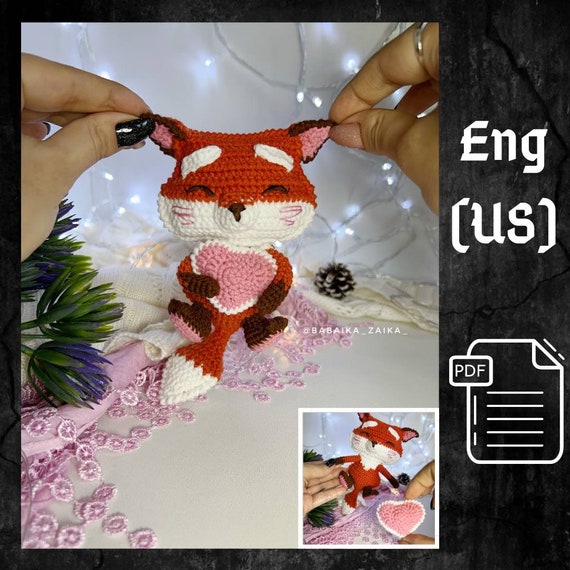 Crochet Baby Fox and Heart Plush Toy PDF Pattern