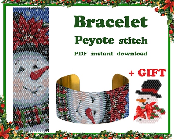 Make Snowman Bead Cuff PDF Pattern for DIY Peyote Bracelet