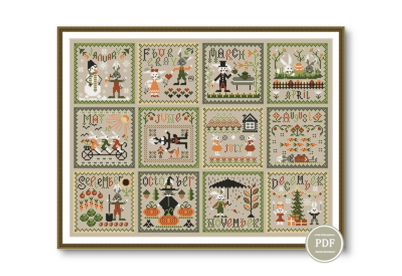Create Your Own Bunny Cross Stitch Calendar PDF Pattern