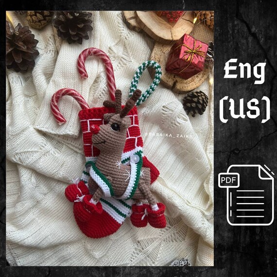 Crochet Christmas Stocking and Deer Ornament PDF Pattern