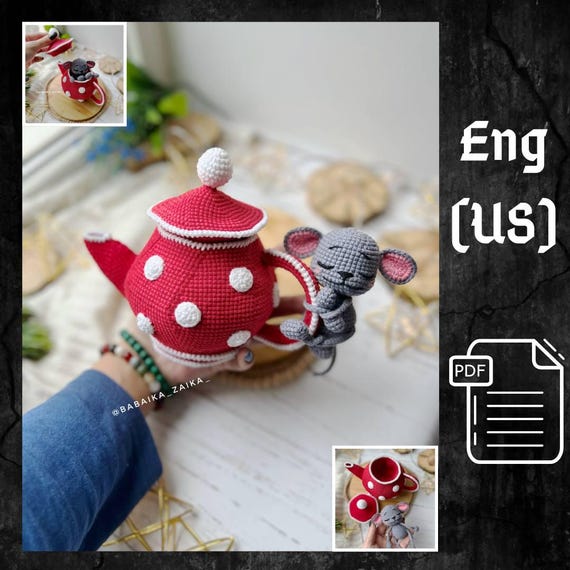 Crochet Teapot Mouse Amigurumi PDF Pattern for DIY Home Decor