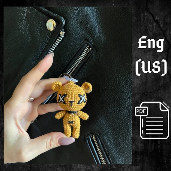 Crochet a Mini Goth Teddy Bear Plush Keychain PDF Pattern