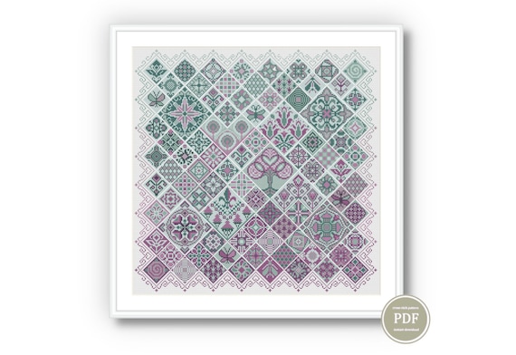 Craft Folk Tile Cross Stitch PDF Pattern for DIY Home Decor