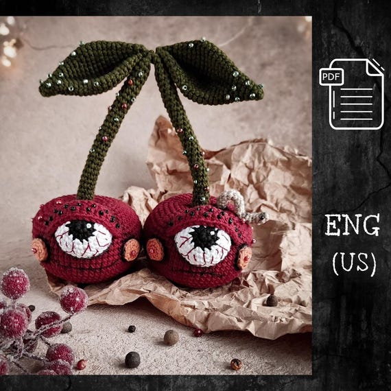 Crochet Cherry Monster Plush Toy PDF Pattern for Intermediate Crafters