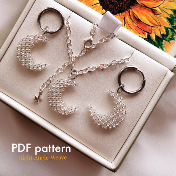 Create Beaded Moon Pendant DIY PDF Pattern with RAW Weave