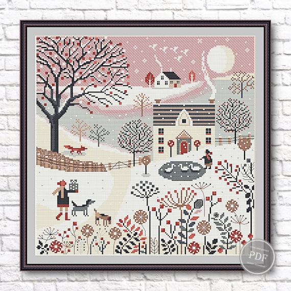 Create Scandinavian Winter Village Cross Stitch PDF Pattern