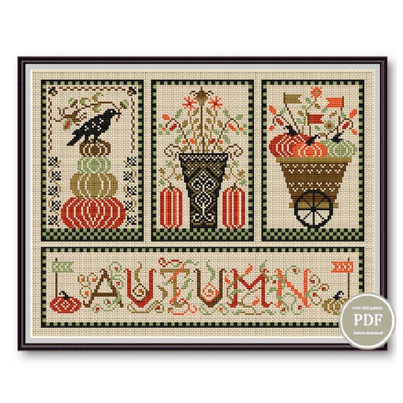 Make Autumn Pumpkin Cross Stitch PDF Pattern for Cozy Fall Decor