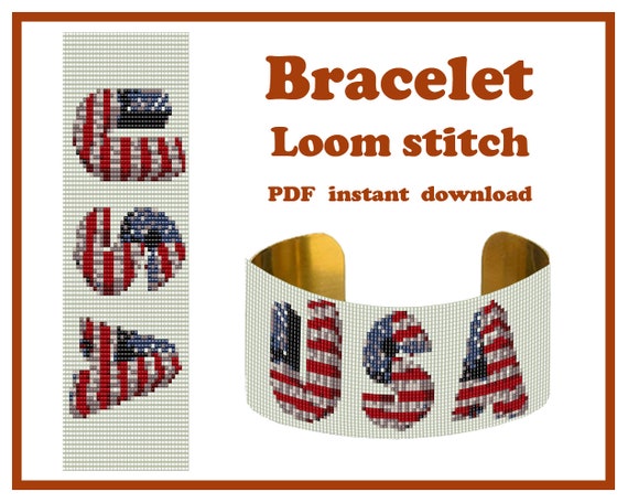 Make Patriotic 4th of July Loom Cuff Bracelet PDF Pattern