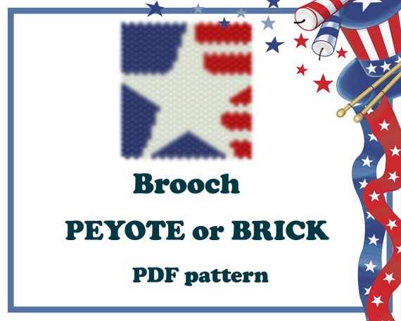 Craft Patriotic 4th of July Beaded Brooch PDF Pattern with Peyote Stitch
