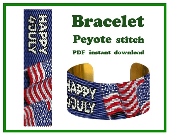 Create 4th July Peyote Beading Cuff Bracelet PDF Pattern