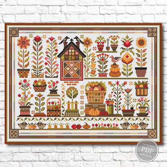Craft Autumn Harvest Cross Stitch Sampler PDF Pattern