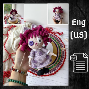 11.00 USDPLEASE NOTE: THIS IS A DIGITAL CROCHET PATTERN, NOT READY-MADE TOYS!This list is an original drawing (written in English using American terminology) to link your own toy!CROCHET PATTERN «RAGATHA»Difficulty level – INTERMEDIATEMaterials:- Fine/ 4ply yarn Yarn Art Jeans (50g /160m)N05 – CreamN19 – LilacN20 – PinkN53 – BlackN62 – WhiteN72 – VioletN91 – Bright Pink- 1.5 mm crochet hook- 4 Buttons for fastening legs and arms- 1 button Violet color ø18mm- Thick cardboard or plastic - Scissors- Sewing pins- Stuffing material, fiberfill- Needle for sewing piecesThe height of the doll is 17-18 cm/ 6.5-7.0 inches, using indicated materials.The template will be available for download immediately after payment. You will receive an email from Etsy with a link to download the template.If you are going to purchase this template through the Etsy mobile app.The download link will not be available to you.To get the correct link to the template.You need to log in to your ETSY account using any browser.!!! Not via the mobile app.This template is intended for personal use only.You may not re-copy, rewrite, or distribute this template in any form as your own or otherwise.You can't resell my patterns, but you can sell any of the items made from my patterns!HAVE A PERFECT SHOPPING!