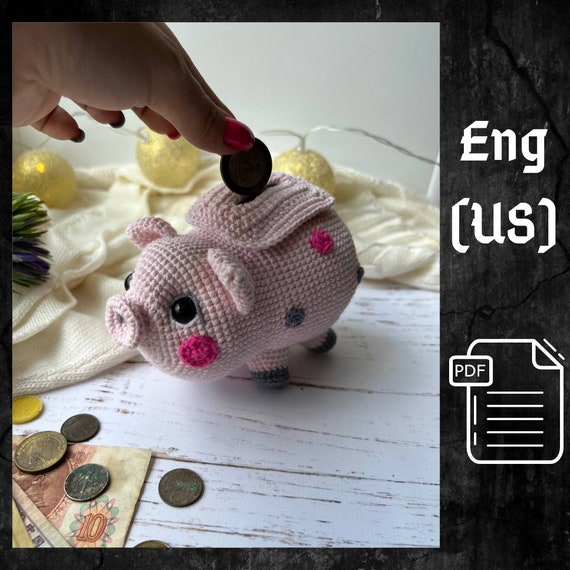 12.20 USDPLEASE NOTE: THIS IS A DIGITAL CROCHET PATTERN, NOT READY-MADE TOYS!This list is an original drawing (written in English using American terminology) to link your own toy!CROCHET PATTERN “PIGGY BANK” Difficulty level – ADVANCED.Materials:- Fine/ 4ply yarn Yarn Art Jeans (50g /160m)N01 – WhiteN59 – Bright PinkN68 – GrayN74 – Light Pink- Safety Eyes 12 mm- 1.5 mm crochet hook - Velcro- Super glue- Scissors- Sewing pins- Stuffing material, fiberfill- Needle for sewing pieces- Plastic (I use plastic from a stationery folder)Piggy Bank size: height is 10-12 cm/4-5 inches, length is 12-14cm/5-6 inches, using the indicated materials.The template will be available for download immediately after payment. You will receive an email from Etsy with a link to download the template.If you are going to purchase this template through the Etsy mobile app.The download link will not be available to you.To get the correct link to the template.You need to log in to your ETSY account using any browser.!!! Not via the mobile app.This template is intended for personal use only.You may not re-copy, rewrite, or distribute this template in any form as your own or otherwise.You can't resell my patterns, but you can sell any of the items made from my patterns!HAVE A PERFECT SHOPPING!