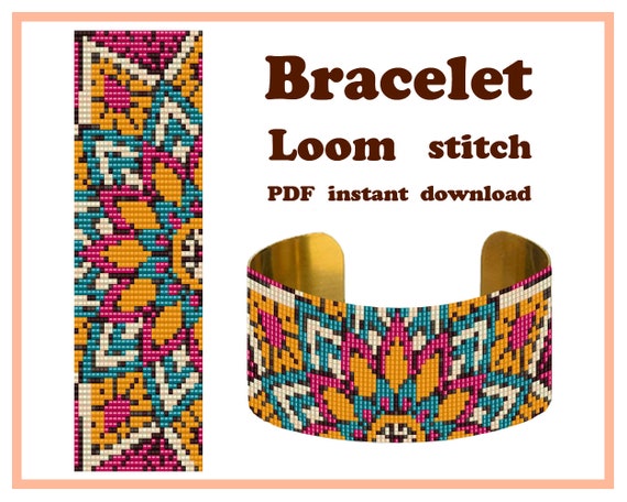 4.00 USDLoom bracelet pattern PDF Mandala 1 | LoomThe pattern for Miyuki Delica Beads size 11 (7 colors)Technique: Loom stitch.Width: 1.6 in (4.1 cm) - 30 columnsLength: 5.51 in (14 cm) - 80 rowsThe PDF file includes :1. Pattern preview.2. A large, detailed, numbered graph of the pattern.3. Bead legend - numbers, colors and the number of beads used for each color beads Delica.4. Word chart.You will find your PDF file and jpg file in the section "Your purchases" in Etsy after payment.***The pattern is for personal use only. Please do not copy, resell or share.PLEASE NOTE: this is a listing for a PDF pattern file, not the finished itemor step-by-step tutorial. Materials are not included. Stitch Technique Instructions or Tutorials are not included. However if you need any help, be free to contact me.Thank you for visiting my shop!