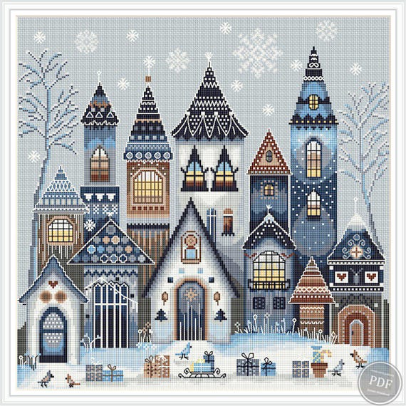 Create Winter Village Cross Stitch PDF Pattern for Holiday Decor