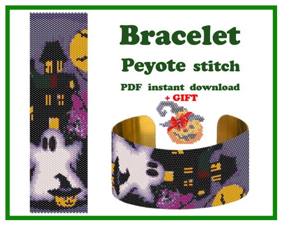 Make a Halloween Beaded Cuff Bracelet PDF Pattern with Peyote Stitch