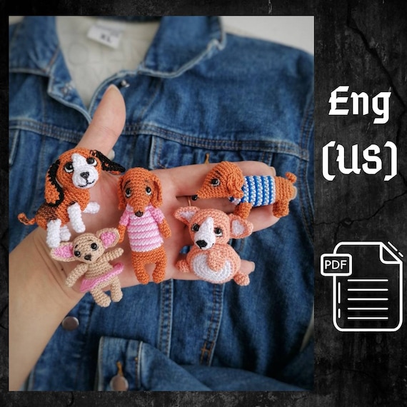 Crochet Cute Dog Brooches PDF Pattern for 6 Breeds