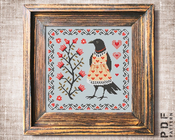Make Crow Sampler Embroidery PDF Pattern for Rustic Wall Decor
