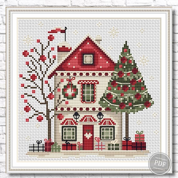 Craft a Festive Winter House Cross Stitch PDF Pattern for Cozy Holidays