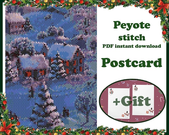 Create Beaded Christmas Postcard PDF Pattern for Holiday Wall Art