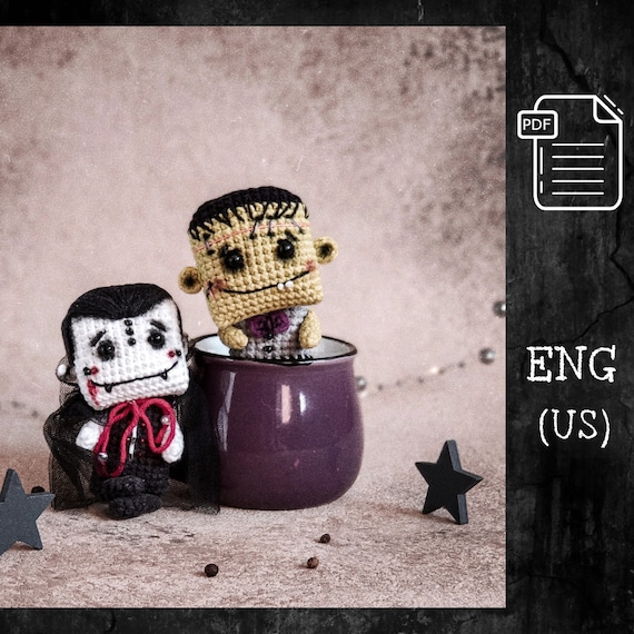 Crochet Halloween Frankenstein & Dracula Amigurumi Dolls PDF Pattern
