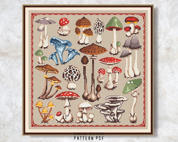 Create Mushroom Embroidery PDF Pattern for Autumn Wall Art