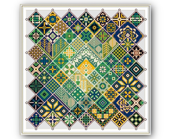 Make Yellow-Green Patchwork Cross Stitch PDF Pattern