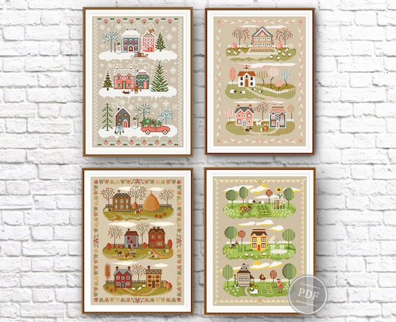 Make Seasonal Village Embroidery PDF Pattern Set