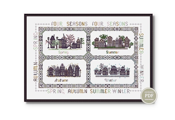 Make Four Seasons Cross Stitch Embroidery PDF Pattern for Seasonal Decor