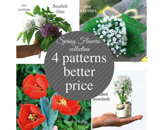 Craft Beaded Lilac, Hyacinth & Tulip Flowers PDF Pattern DIY Tutorial