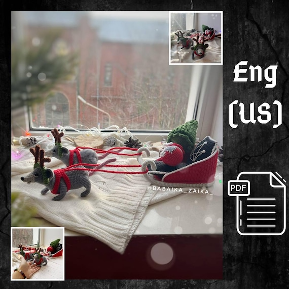 Craft Amigurumi Christmas Sleigh, Rat, Tree PDF Pattern Set