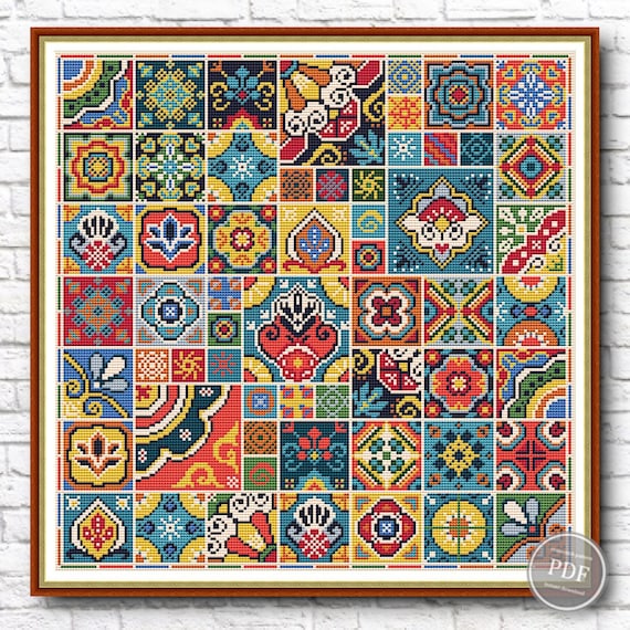 Craft Vibrant Geometric Cross Stitch Tiles PDF Pattern