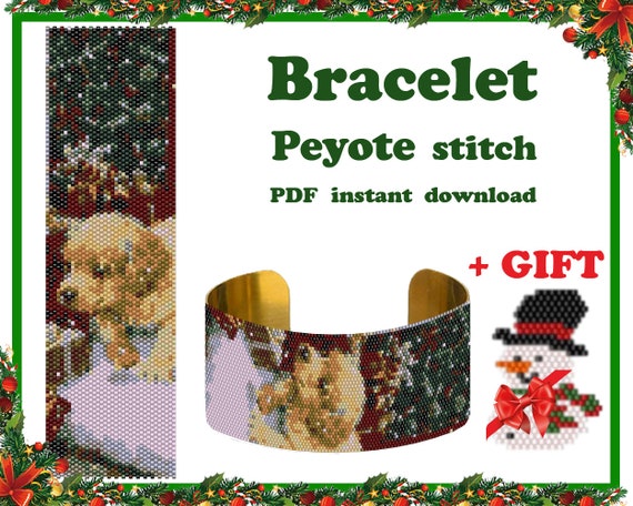 Make a Christmas Puppy Peyote Cuff Bracelet PDF Pattern