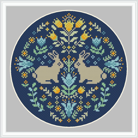 Craft Easter Bunny Embroidery PDF Pattern for Floral Wreath Spring Decor