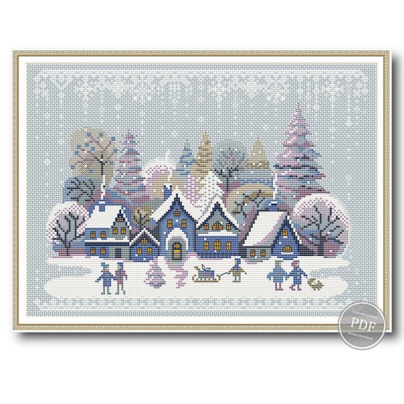 Craft Christmas Village Cross Stitch PDF Pattern for Cozy Winter Decor