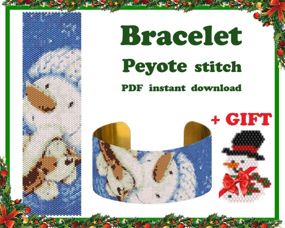 Craft Snowman Peyote Cuff Bracelet PDF Pattern