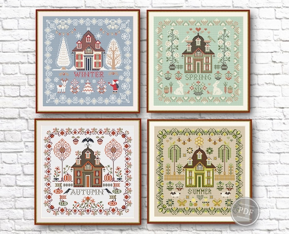 Create 4-Season Village Cross Stitch PDF Pattern Set
