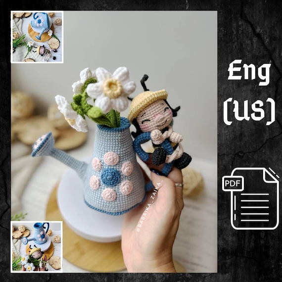 Crochet Spring Bee & Watering Can Amigurumi PDF Pattern DIY Tutorial